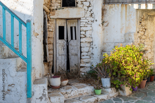 Architecture of Castro (Kastro), the oldest part of the Chora town on Folegandros island. Cyclades, Greece © vivoo