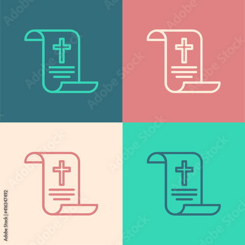 Pop art line Decree, paper, parchment, scroll icon icon isolated on color background. Chinese scroll. Vector.