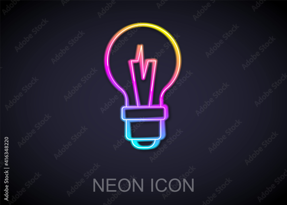 Glowing neon line Light bulb with concept of idea icon isolated on black background. Energy and idea symbol. Inspiration concept. Vector. Glowing neon line Light bulb with concept of idea icon isolated on black background. Energy and idea symbol. Inspiration concept. Vector.