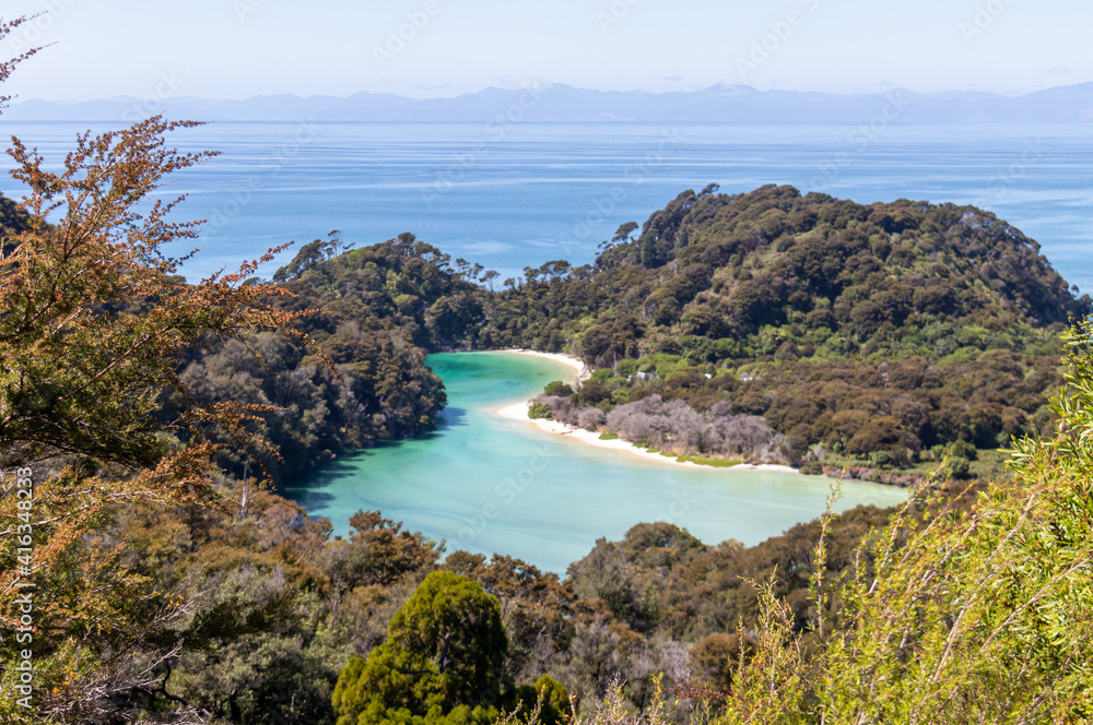 Fototapeta premium Lac turquoise du parc Abel Tasman, Nouvelle Zélande