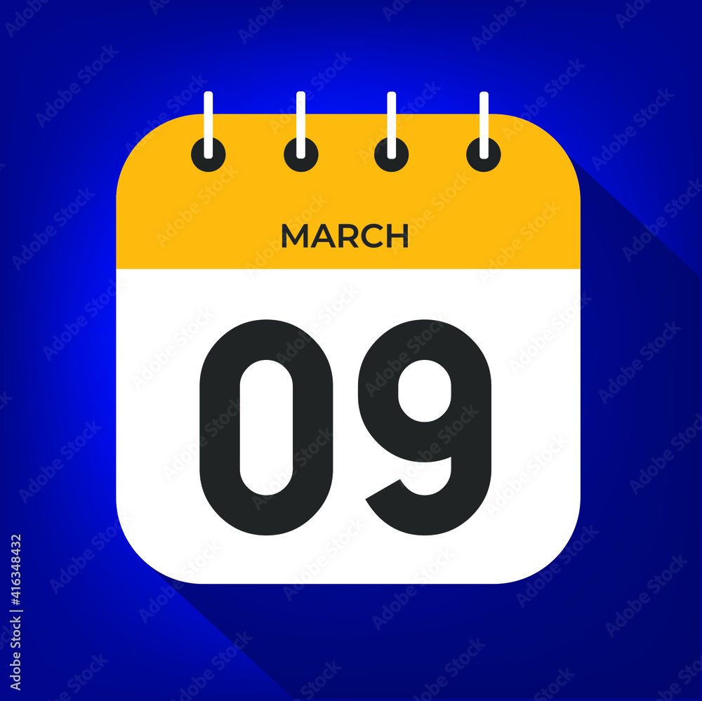 March day 9. Number nine on a white paper with yellow color border on a blue background vector. March day 9. Number nine on a white paper with yellow color border on a blue background vector.