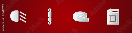 Set High beam, Shock absorber, Scotch tape and Canister for gasoline icon. Vector.