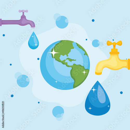 Water day with world drop and taps vector design