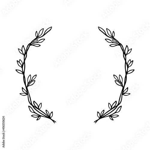 Hand drawn vector frame. Floral wreath with leaves for wedding and holiday. Decorative elements for design. Isolated Vector illustration