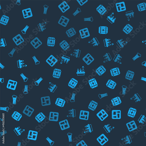 Set Beer menu, Wooden barrel, Conveyor band, beer and Glass of on seamless pattern. Vector.