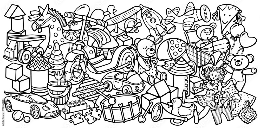 Fototapeta premium Cartoon doodles hand drawn kids toys illustration.