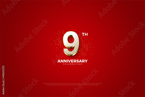 9th Anniversary with luxurious gold numerals. photo