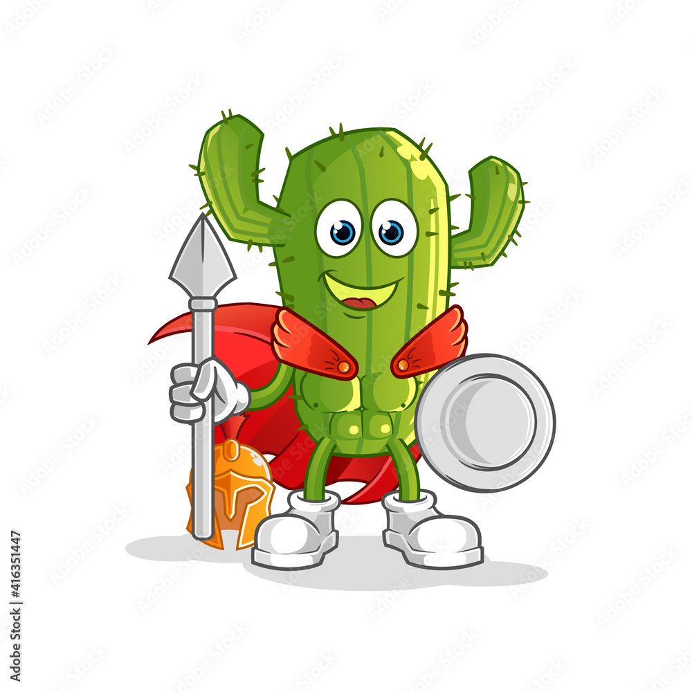 Obraz premium Cactus spartan character. cartoon mascot vector