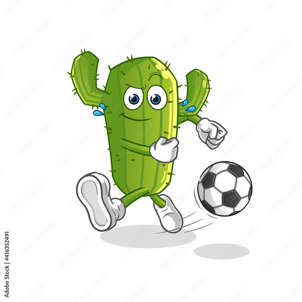 Obraz premium Cactus kicking the ball cartoon. cartoon mascot vector