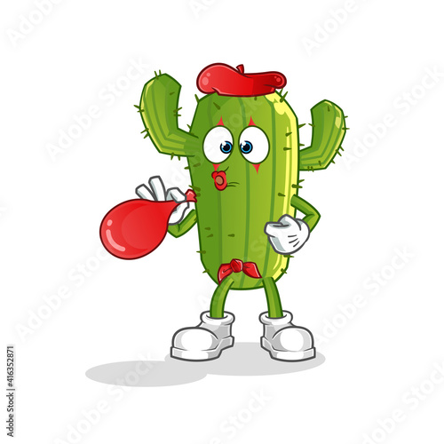 Cactus pantomime blowing balloons character. cartoon mascot vector