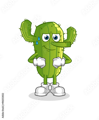 Cactus lie like Pinocchio character. cartoon mascot vector