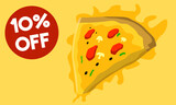 Pizza slice ten percent off flat vector illustration