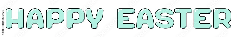 Happy Easter card with blue lettering in cartoon style. Holiday concept coloring in pastel color blue. Horizontal vector flat illustration isolated on white background. Happy Easter card with blue lettering in cartoon style. Holiday concept coloring in pastel color blue. Horizontal vector flat illustration isolated on white background.