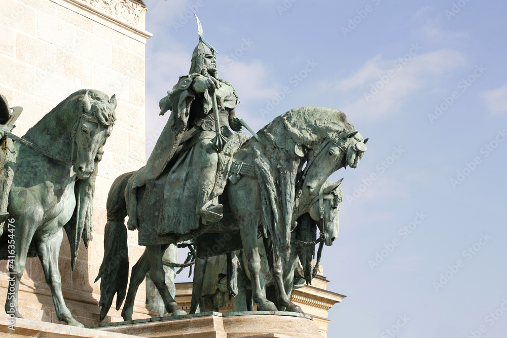  Equestrian statues of Seven Hungarian Chieftains Leaders on Heroes Square Budapest Hungary