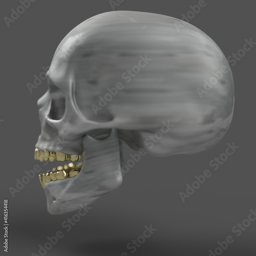 steel skull with gold teeth