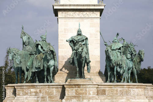  Equestrian statues of Seven Hungarian Chieftains Leaders on Heroes Square Budapest Hungary