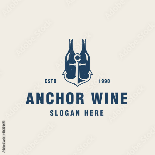 Vintage anchor wine logo template suitable for bar