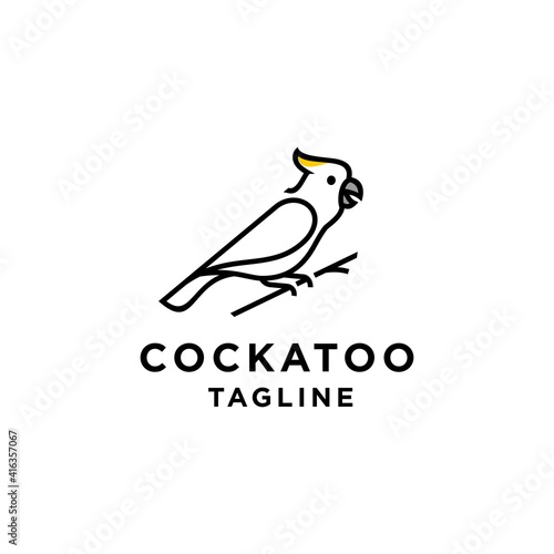 simple line cockatoo bird logo icon design vector in trendy minimal outline style, abstract silhouette line bird vector