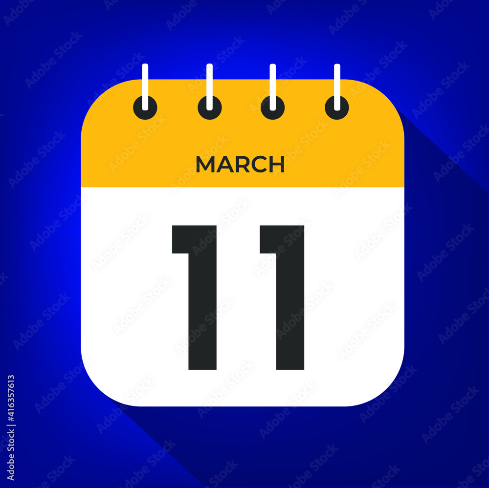 March day 11. Number eleven on a white paper with yellow color border on a blue background vector. March day 11. Number eleven on a white paper with yellow color border on a blue background vector.