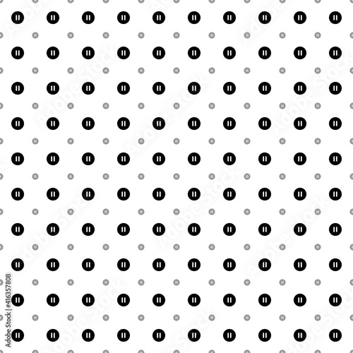 Square seamless background pattern from geometric shapes are different sizes and opacity. The pattern is evenly filled with black pause symbols. Vector illustration on white background