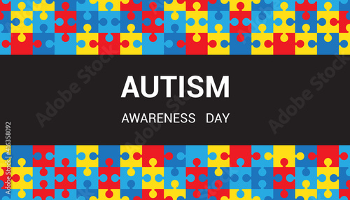 Autism Awareness day.  Puzzle Pieces Background. Black strip.