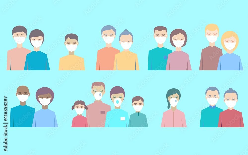 Coronavirus in China. Novel coronavirus (2019-nCoV), woman, man, family, old people, in white medical face mask. Concept of coronavirus quarantine.