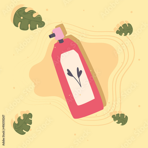 Cosmetic cream dispenser with leaves vector design