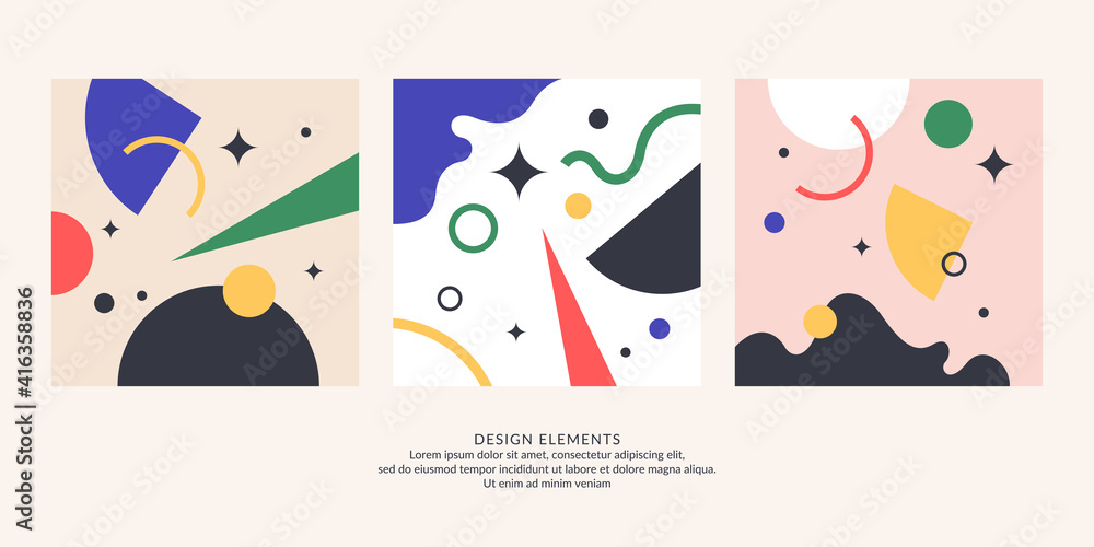 Abstract elements in retro style, a template for your design. A set of geometric compositions.