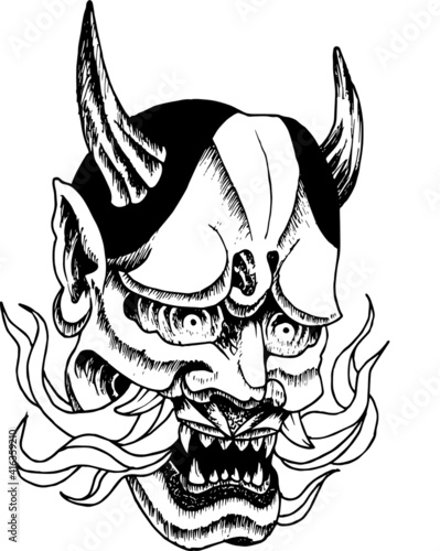 Máscara de demonio japonés dibujado a mano