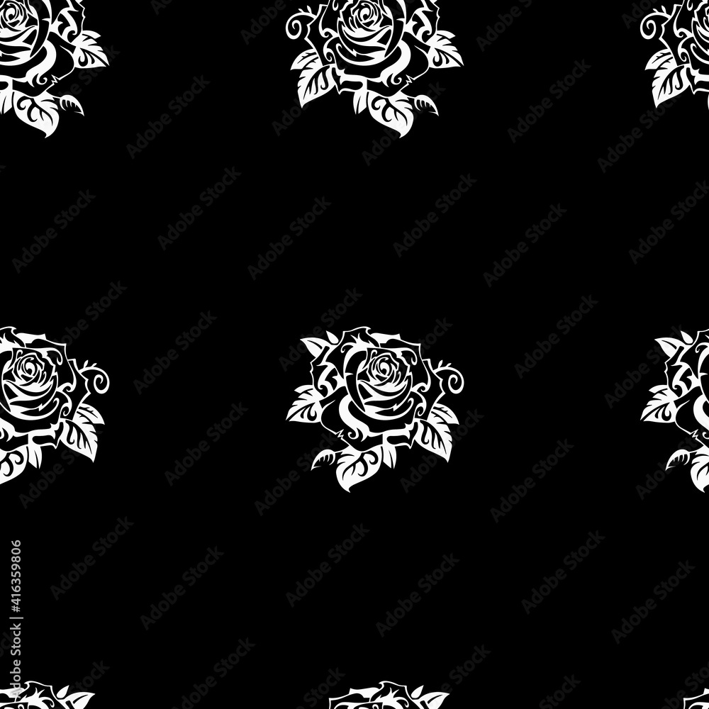 Fototapeta premium White rose pattern. This pattern can be used for branded bags, interior design, packaging design, bedding, apparel and any kind of promotional items.