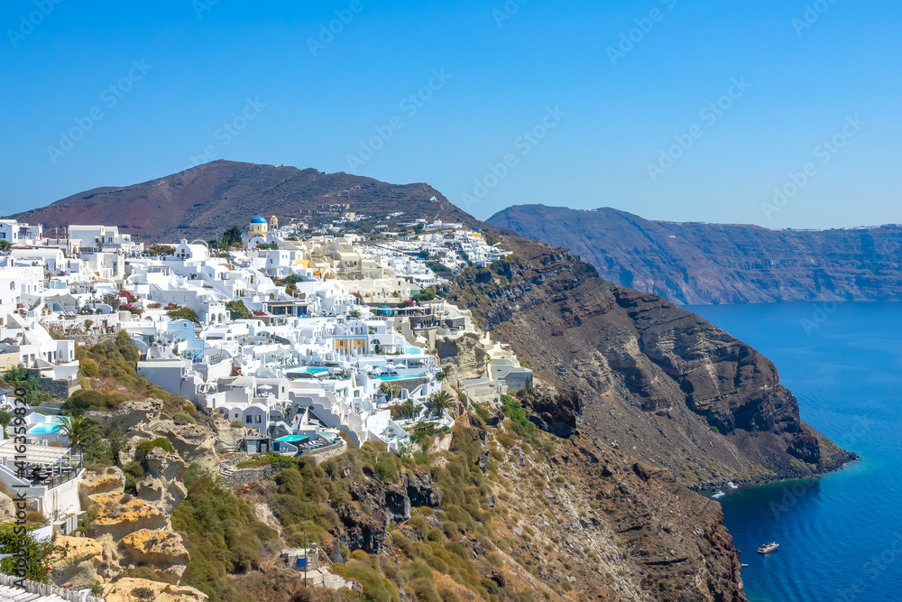 Rocky Caldera of Santorini and the Colorful Buildings in Oia
