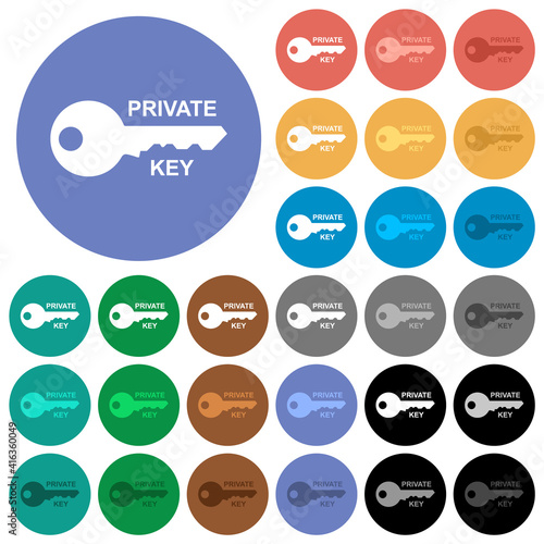 Private key round flat multi colored icons
