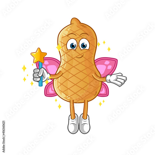 peanut fairy with wings and stick character. cartoon mascot vector