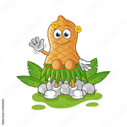 peanut hawaiian waving character. cartoon mascot vector