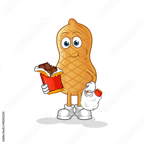 peanut eat chocolate mascot. cartoon vector