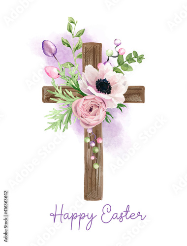 Easter christian cross with floral elements, easter decoration