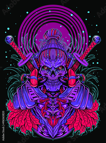 Modern samurai theme with neon purple color