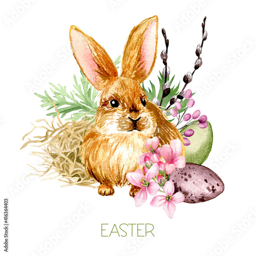 Easter composition, Hand drawn vector watercolor illustration.