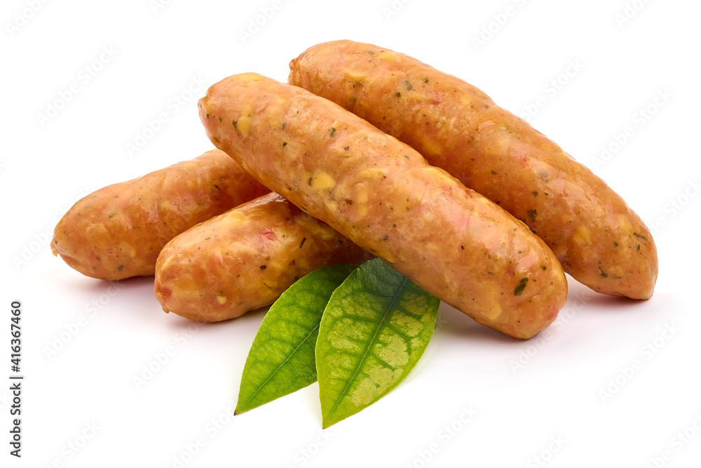 Smoked sausages for grill, isolated on white background. High resolution image Smoked sausages for grill, isolated on white background. High resolution image