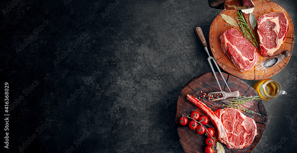 a variety of fresh premium beef steaks