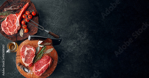 a variety of fresh premium beef steaks