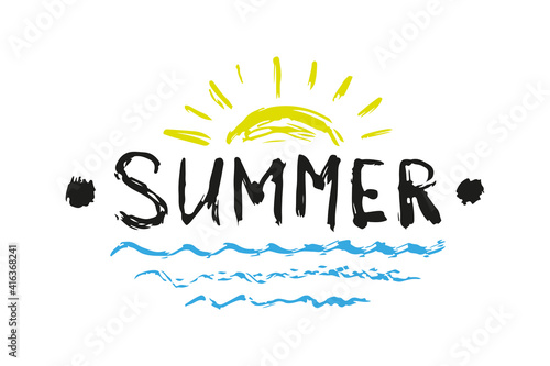 Wallpaper Mural Ink text summer, sun and sea. Template for printing. Vector flat graphic hand drawn illustration. The isolated object on a white background. Isolate. Texture. Torontodigital.ca