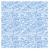 Pattern of  waves and silhouette eyes. Design for backdrops with sea, rivers or water texture. Repeating texture. Figure for textiles.