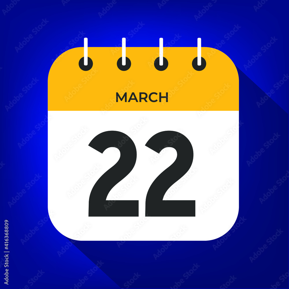 March day 22. Number twenty-two on a white paper with yellow color border on a blue background vector. March day 22. Number twenty-two on a white paper with yellow color border on a blue background vector.