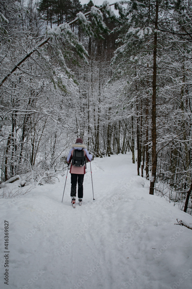 Young Woman Cross Country Skiing in Norway