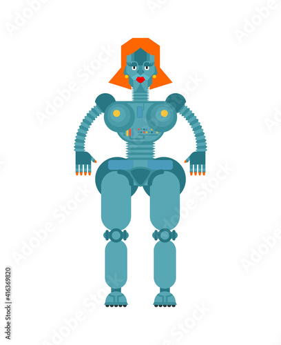 Retro robot woman isolated. female cyborg vector illustration