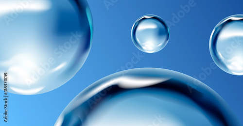 Water drops, blue and clear water drops, ocean water drops and splashes, pure Baikal water, logo of washing powder or clean fresh laundry, sale of pure water