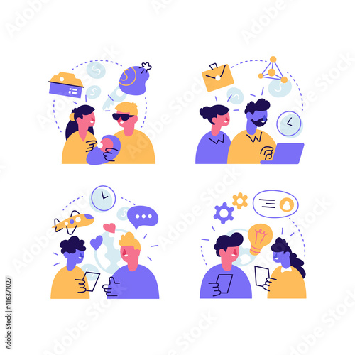 Different four generations representation set vector flat