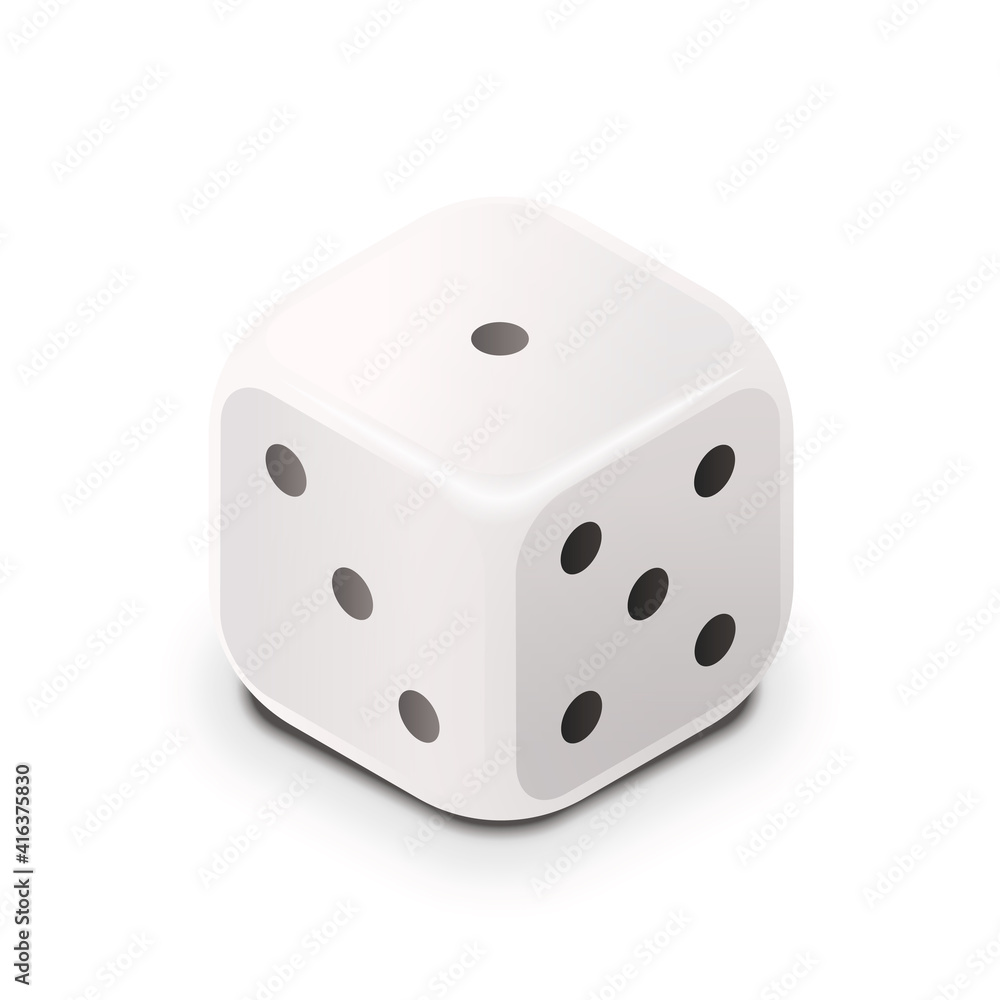 Realistic white casino dice in isometric view on white Realistic white casino dice in isometric view on white