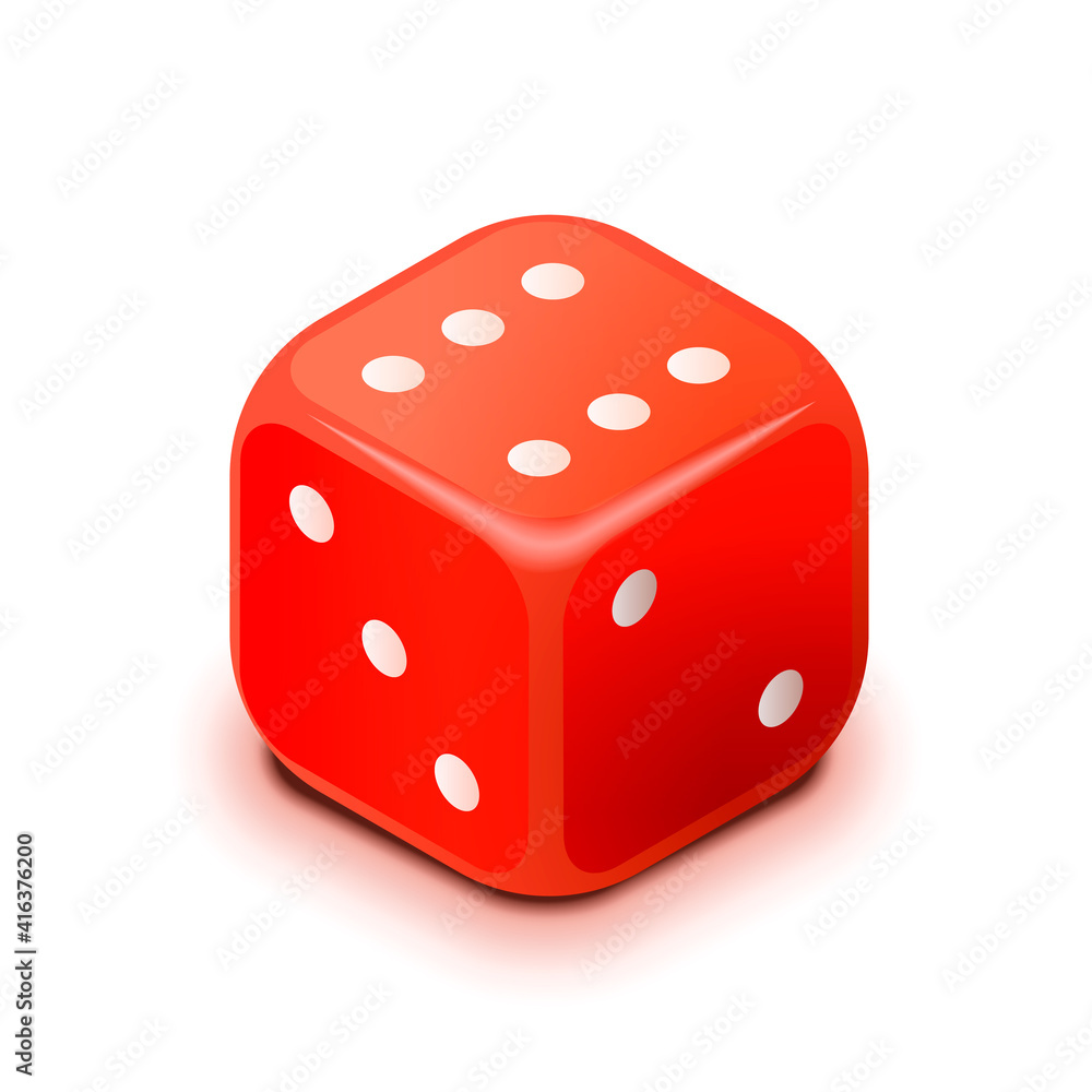 Realistic red casino dice in isometric view on white Realistic red casino dice in isometric view on white